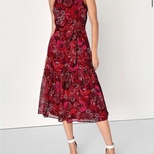 Lulu's Red and Pink Floral Midi Dress
